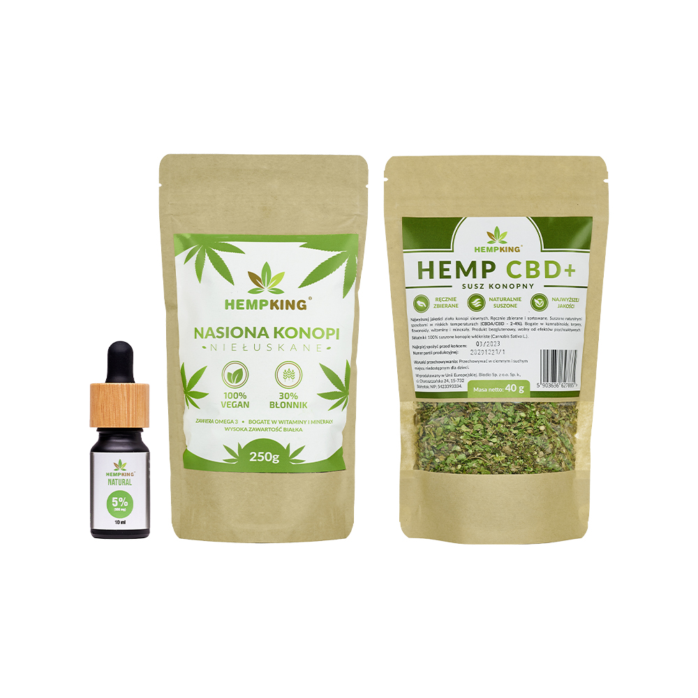 zestaw olej CBD5% natural susz nasiona konopii